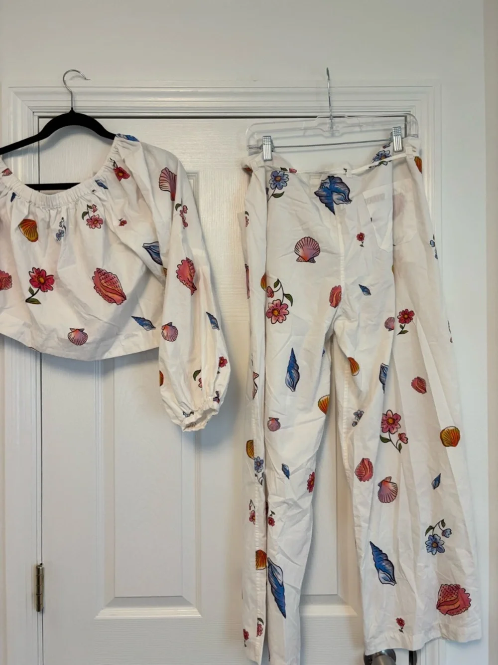 Ciao Lucia Lea One Shoulder Top & Matching Wide Leg Pants Set Floral Shell Print